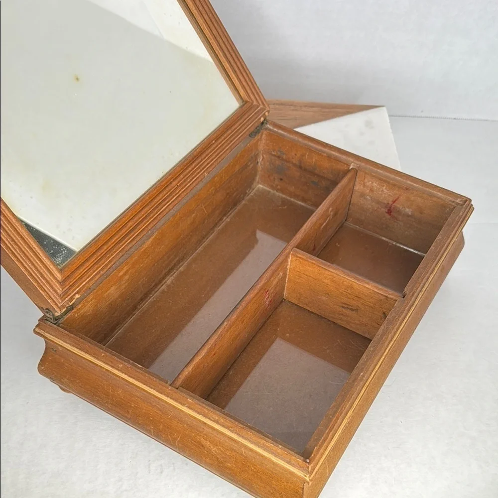 Antique English Victorian Hand Painted Wooden Jewelry Vanity Box